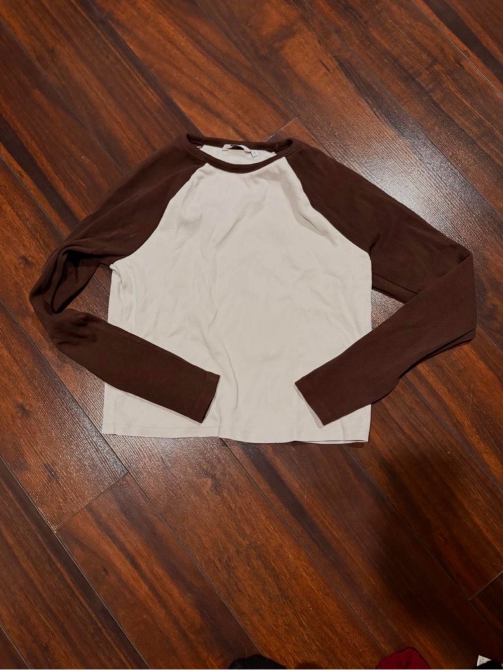 Kids Two-Tone Long Sleeve Raglan Tee - Cream & Brown